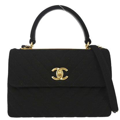 Chanel 2019 Black Jersey Trendy CC Chevron Top Handle 2way Shoulder Handbag