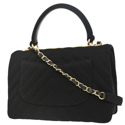 Chanel 2019 Black Jersey Trendy CC Chevron Top Handle 2way Shoulder Handbag