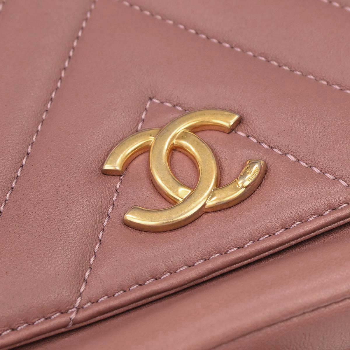 Chanel 2018 Pink Lambskin Chevron Camera Bag Mini