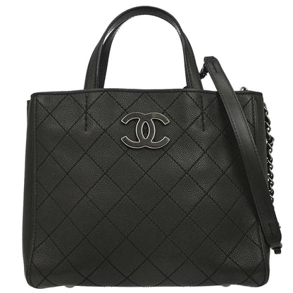 Chanel 2013-2014 Black Caviar Skin Hamptons Tote 2way Shoulder Handbag