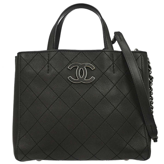 Chanel 2013-2014 Black Caviar Skin Hamptons Tote 2way Shoulder Handbag