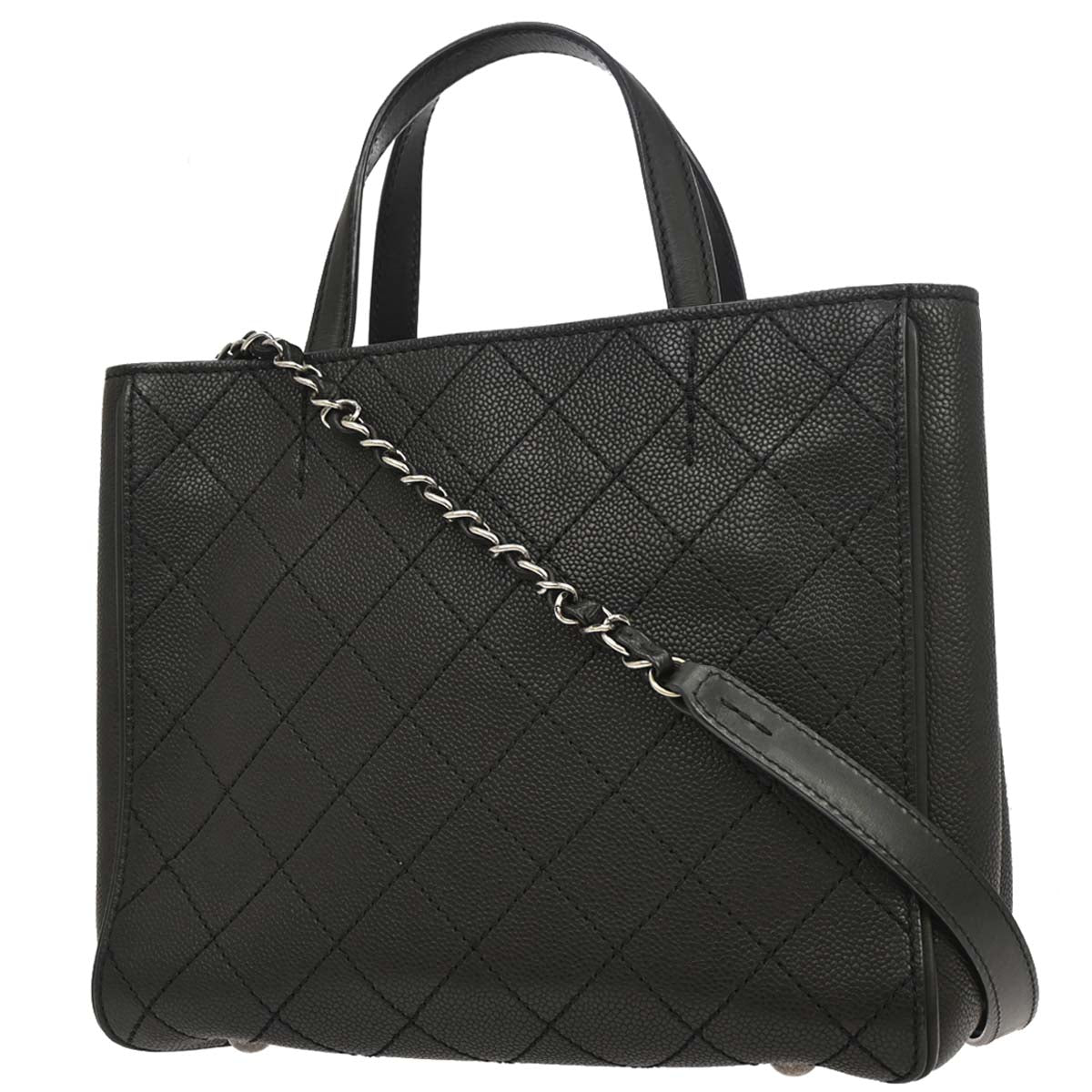 Chanel 2013-2014 Black Caviar Skin Hamptons Tote 2way Shoulder Handbag