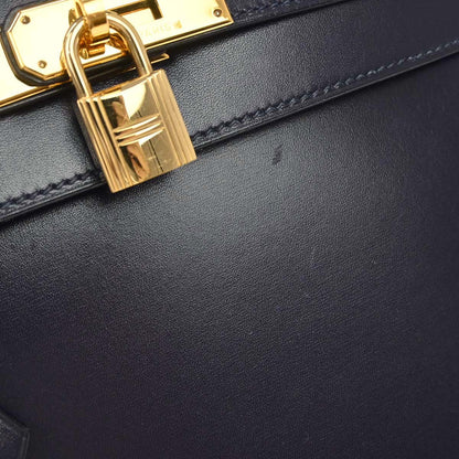 Hermes 1997 Blue Indigo Box Calf Kelly 28 Sellier 2way Shoulder Handbag