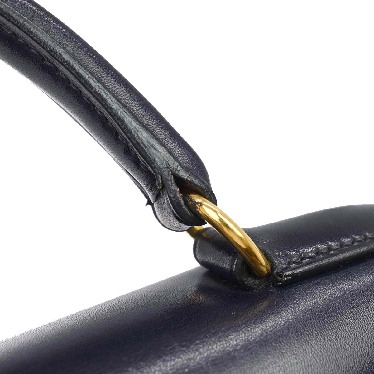Hermes 1997 Blue Indigo Box Calf Kelly 28 Sellier 2way Shoulder Handbag