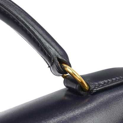Hermes 1997 Blue Indigo Box Calf Kelly 28 Sellier 2way Shoulder Handbag
