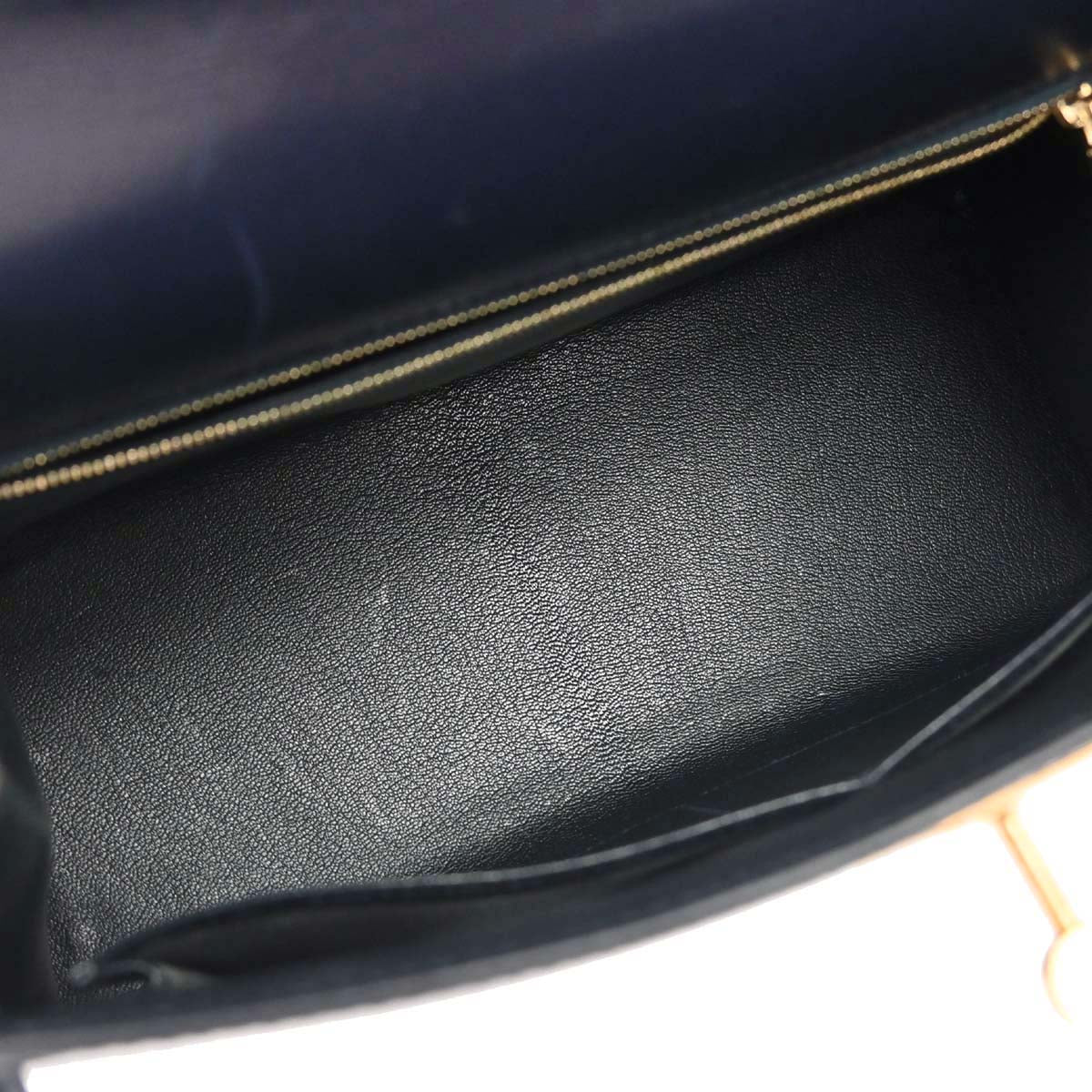 Hermes 1997 Blue Indigo Box Calf Kelly 28 Sellier 2way Shoulder Handbag