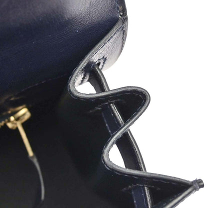 Hermes 1997 Blue Indigo Box Calf Kelly 28 Sellier 2way Shoulder Handbag