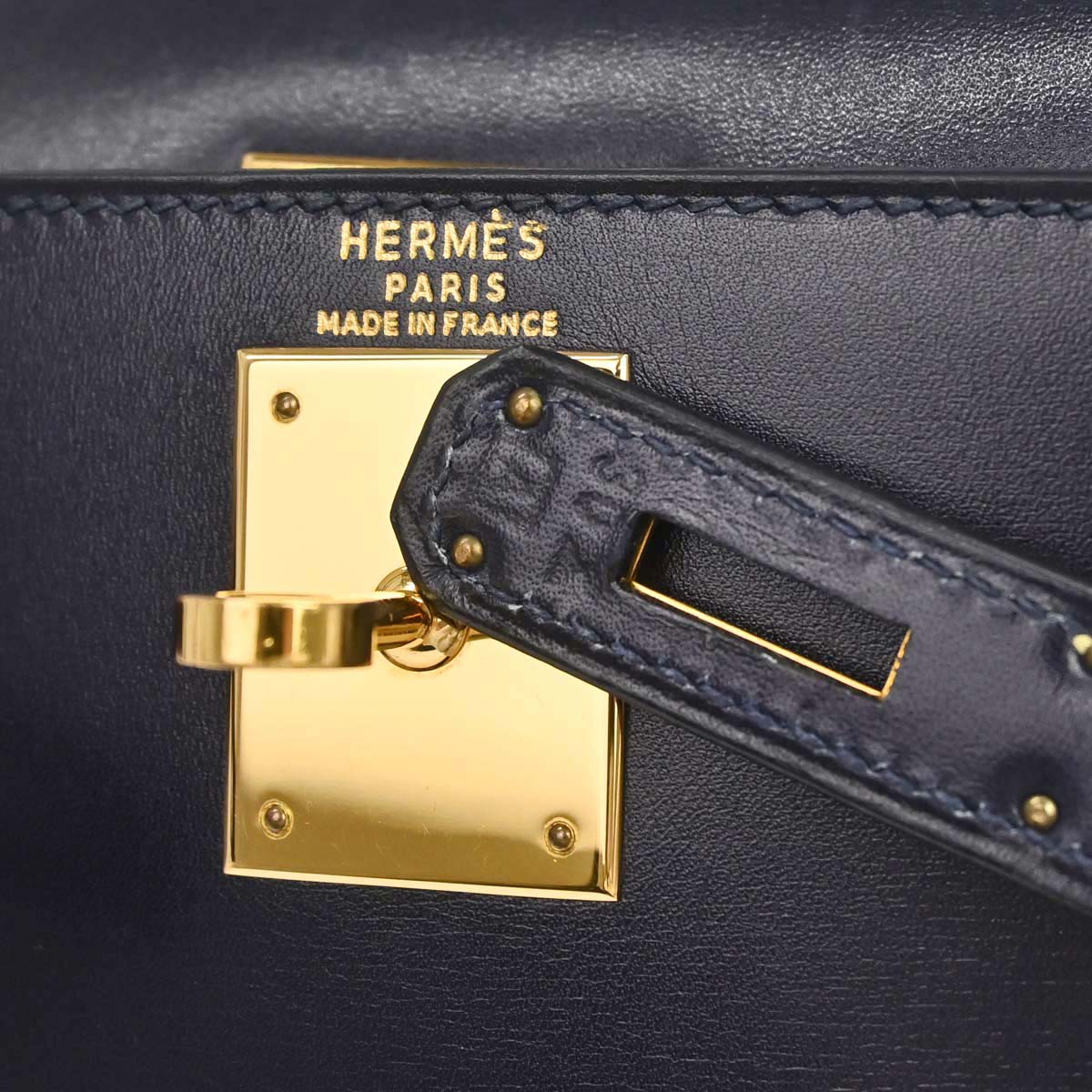 Hermes 1997 Blue Indigo Box Calf Kelly 28 Sellier 2way Shoulder Handbag