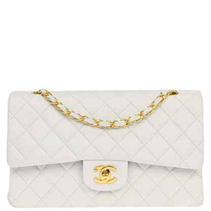 Chanel 1991-1994 White Lambskin Medium Classic Double Flap Shoulder Bag
