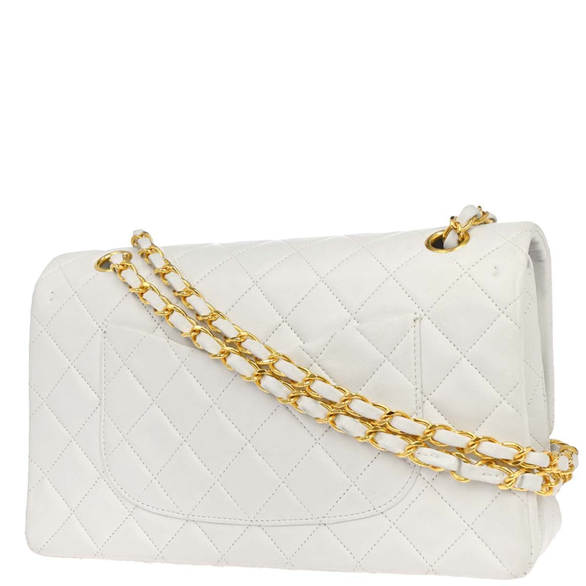 Chanel 1991-1994 White Lambskin Medium Classic Double Flap Shoulder Bag