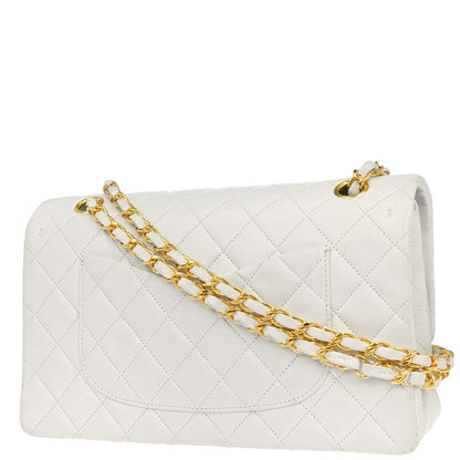 Chanel 1991-1994 White Lambskin Medium Classic Double Flap Shoulder Bag