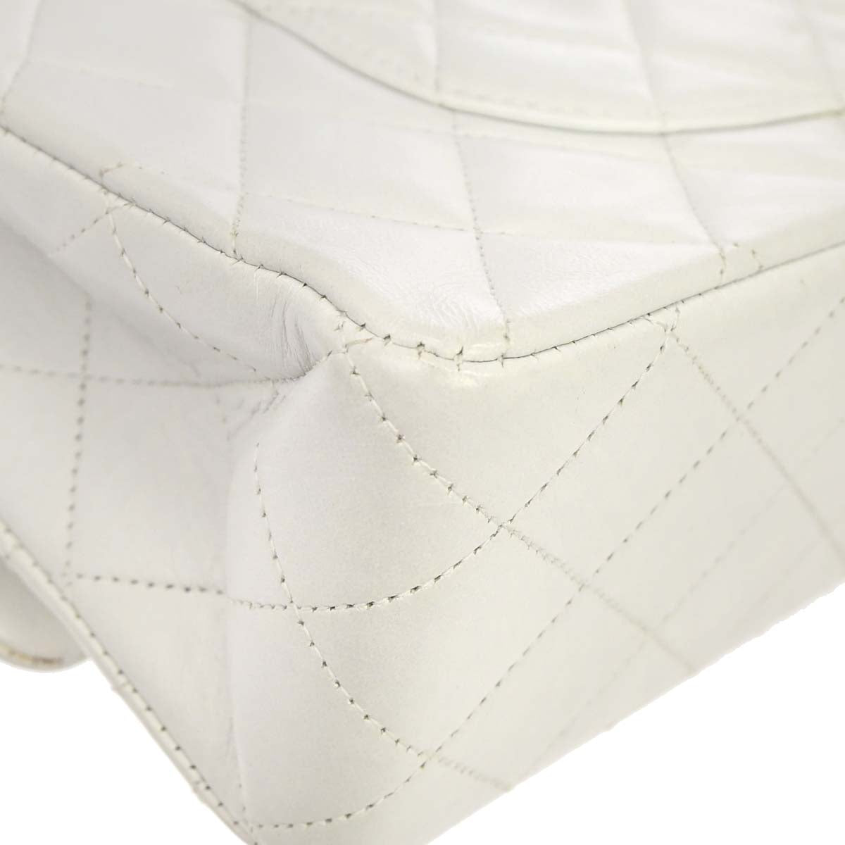 Chanel 1991-1994 White Lambskin Medium Classic Double Flap Shoulder Bag