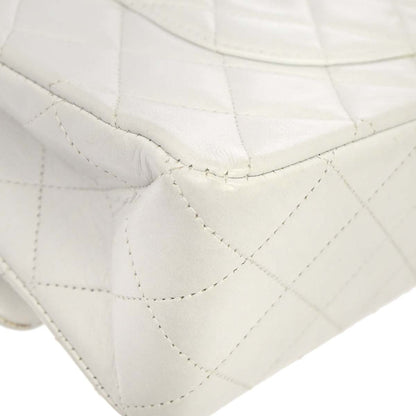Chanel 1991-1994 White Lambskin Medium Classic Double Flap Shoulder Bag