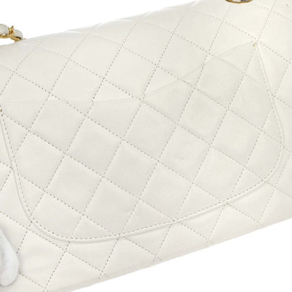 Chanel 1991-1994 White Lambskin Medium Classic Double Flap Shoulder Bag