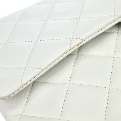 Chanel 1991-1994 White Lambskin Medium Classic Double Flap Shoulder Bag