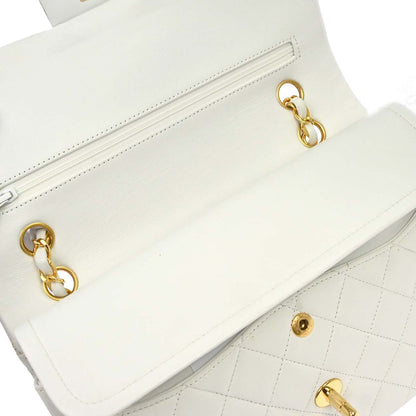 Chanel 1991-1994 White Lambskin Medium Classic Double Flap Shoulder Bag