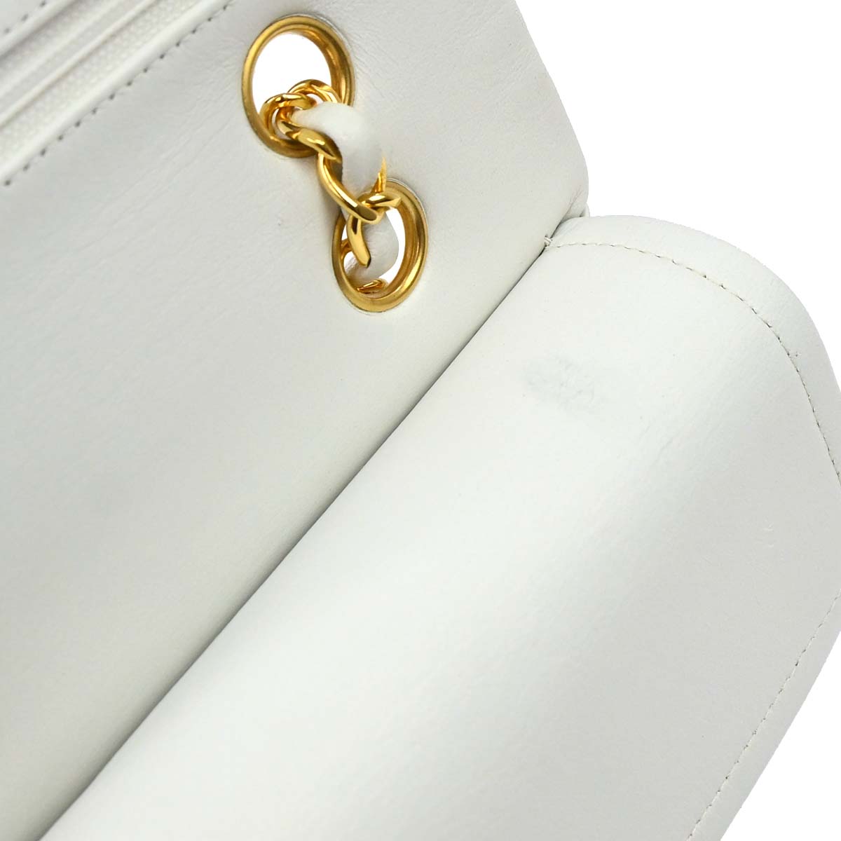 Chanel 1991-1994 White Lambskin Medium Classic Double Flap Shoulder Bag