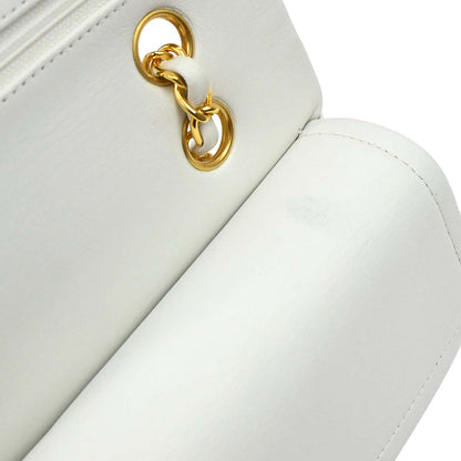 Chanel 1991-1994 White Lambskin Medium Classic Double Flap Shoulder Bag