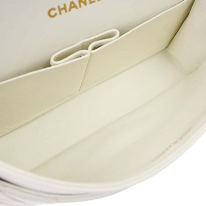 Chanel 1991-1994 White Lambskin Medium Classic Double Flap Shoulder Bag