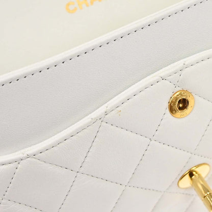 Chanel 1991-1994 White Lambskin Medium Classic Double Flap Shoulder Bag