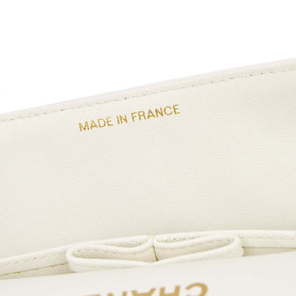 Chanel 1991-1994 White Lambskin Medium Classic Double Flap Shoulder Bag