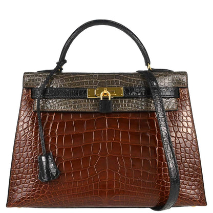 Hermes * Miel Alligator Kelly 32 Sellier Shoulder Handbag