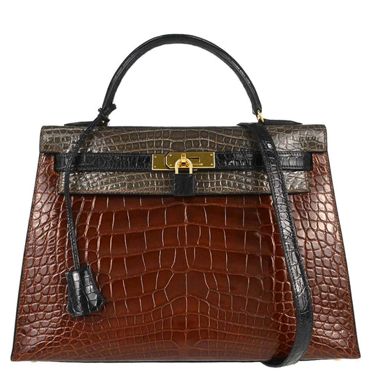 Hermes * Miel Alligator Kelly 32 Sellier Shoulder Handbag