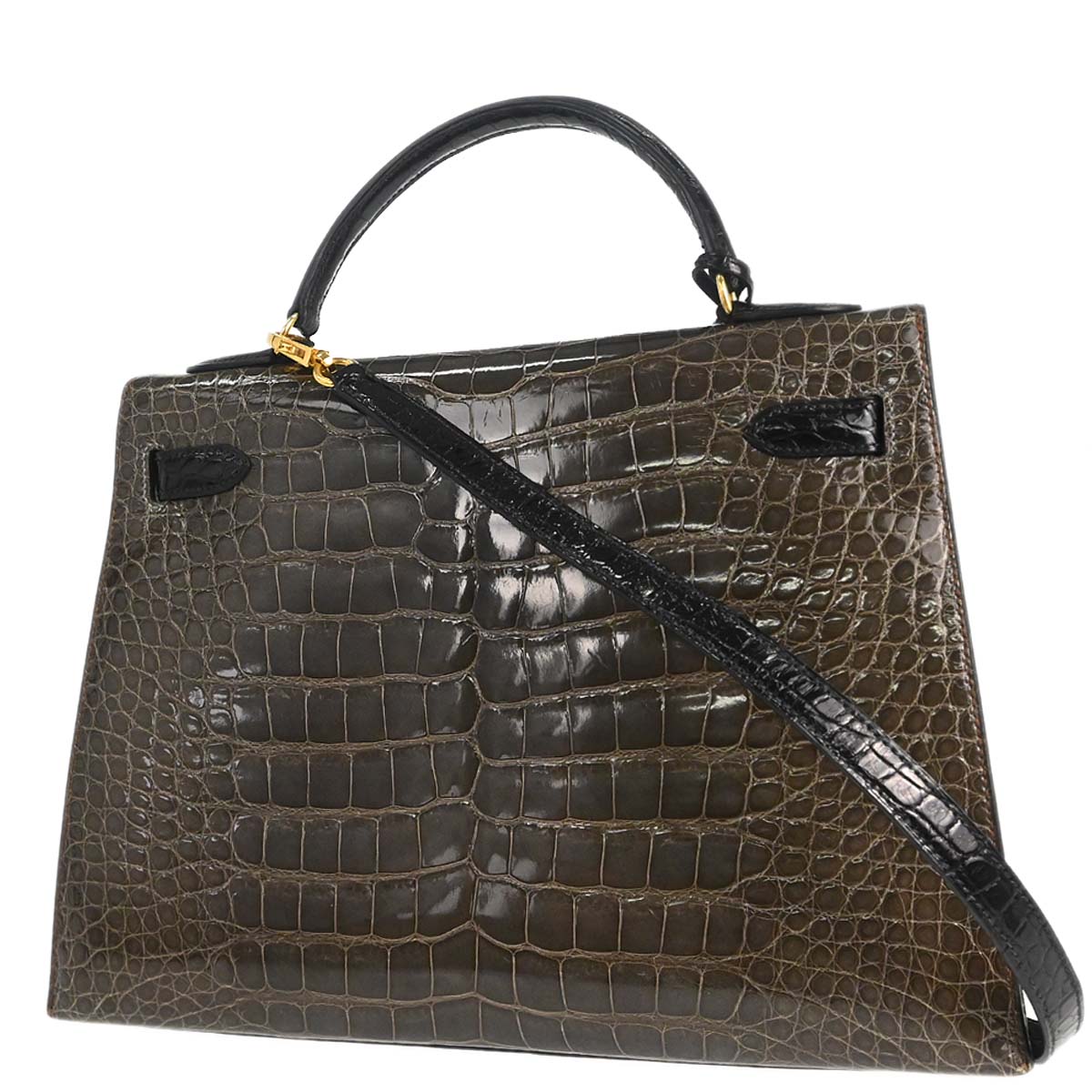 Hermes * Miel Alligator Kelly 32 Sellier Shoulder Handbag