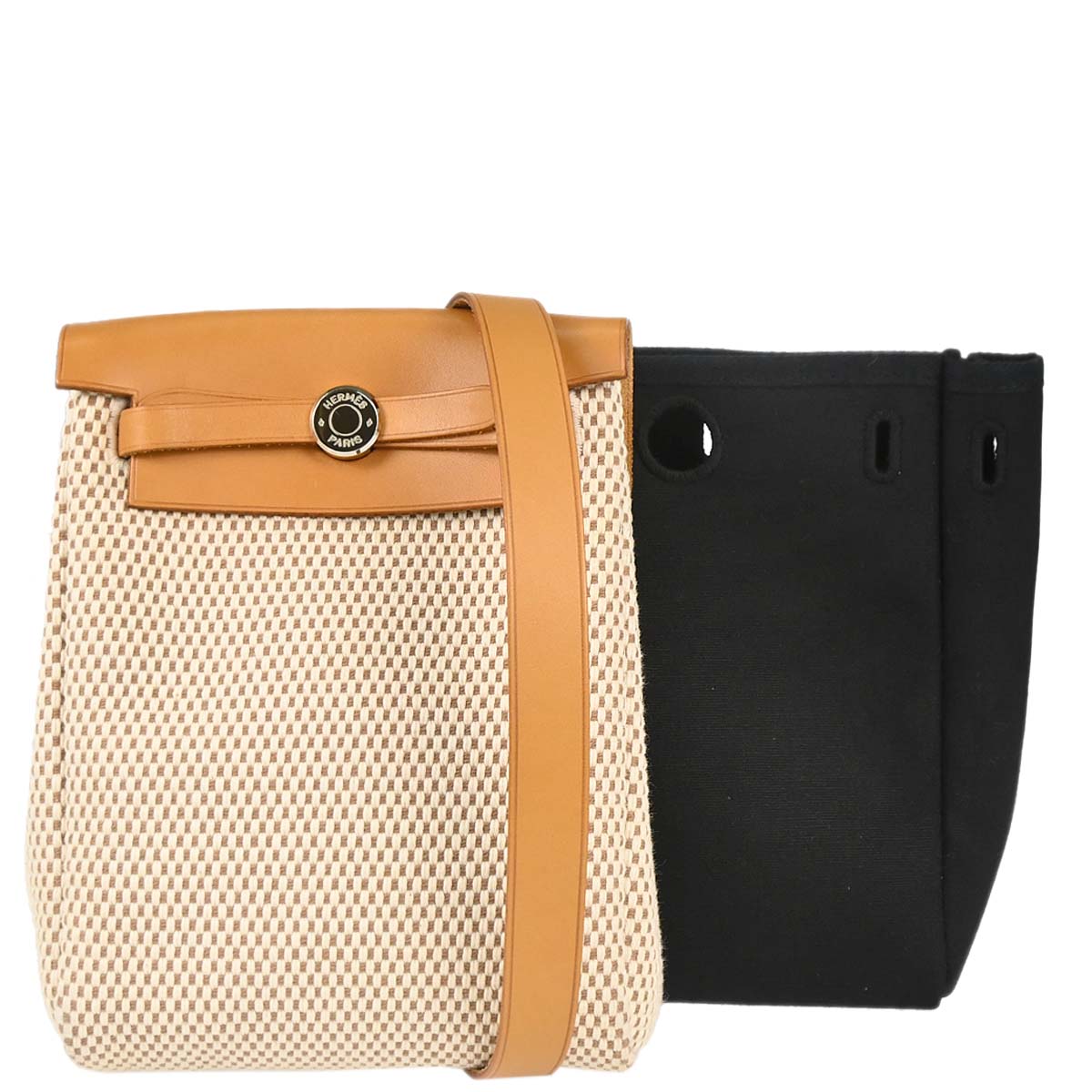 Hermes 2004 Black Natural Toile Officier GM Herbag TPM 2 in 1 Shoulder Bag