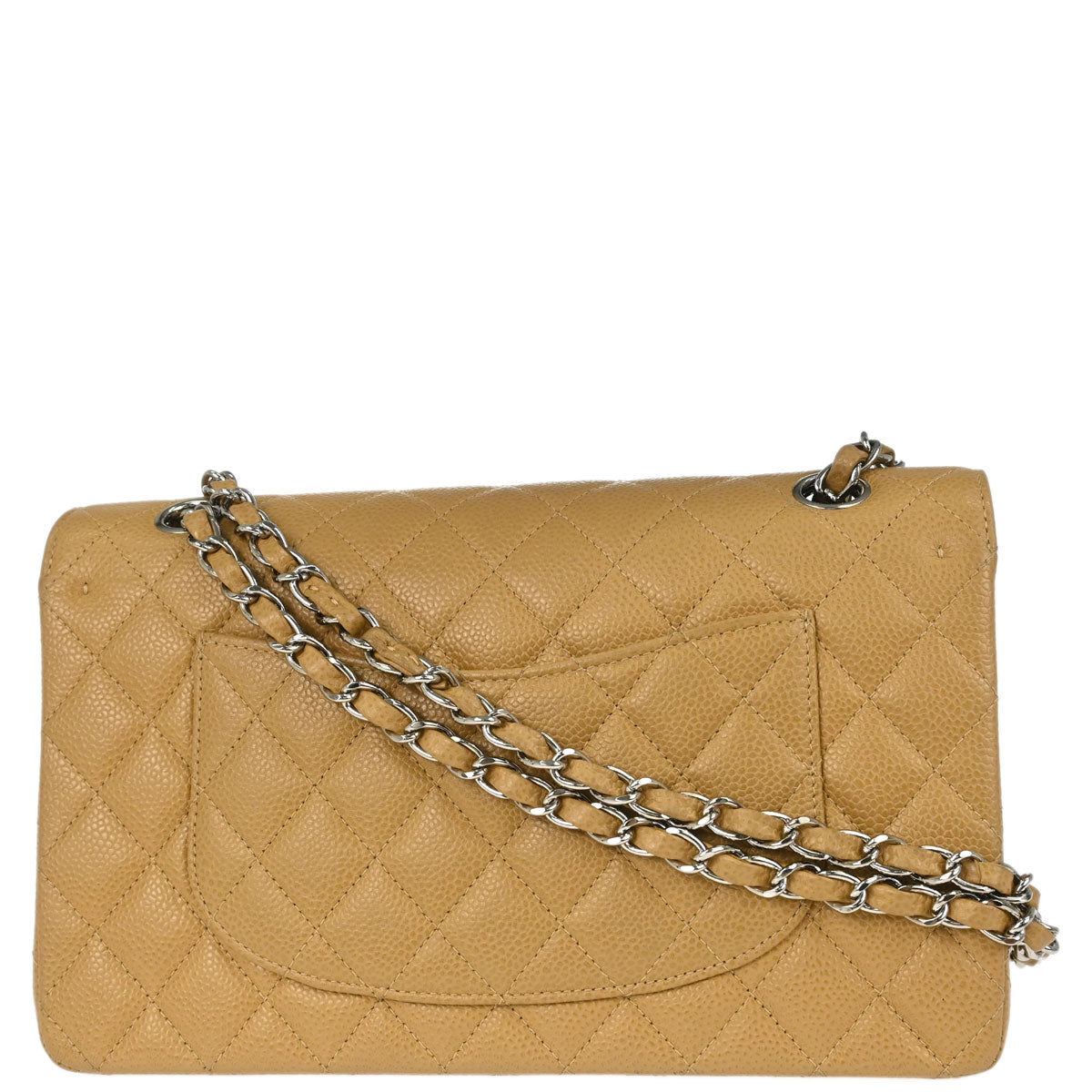 Chanel 2000-2002 Beige Caviar Skin Medium Classic Double Flap Shoulder Bag