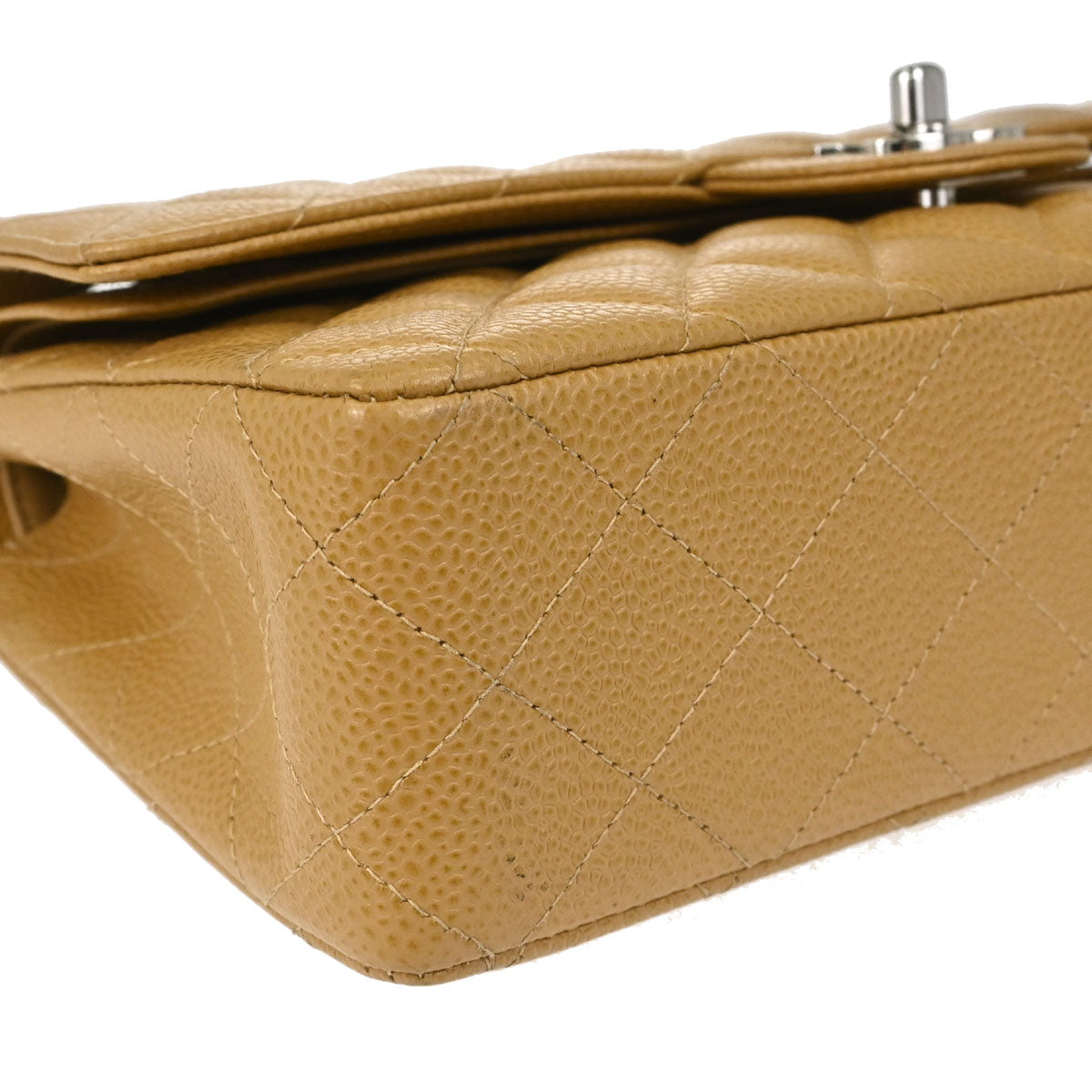 Chanel 2000-2002 Beige Caviar Skin Medium Classic Double Flap Shoulder Bag