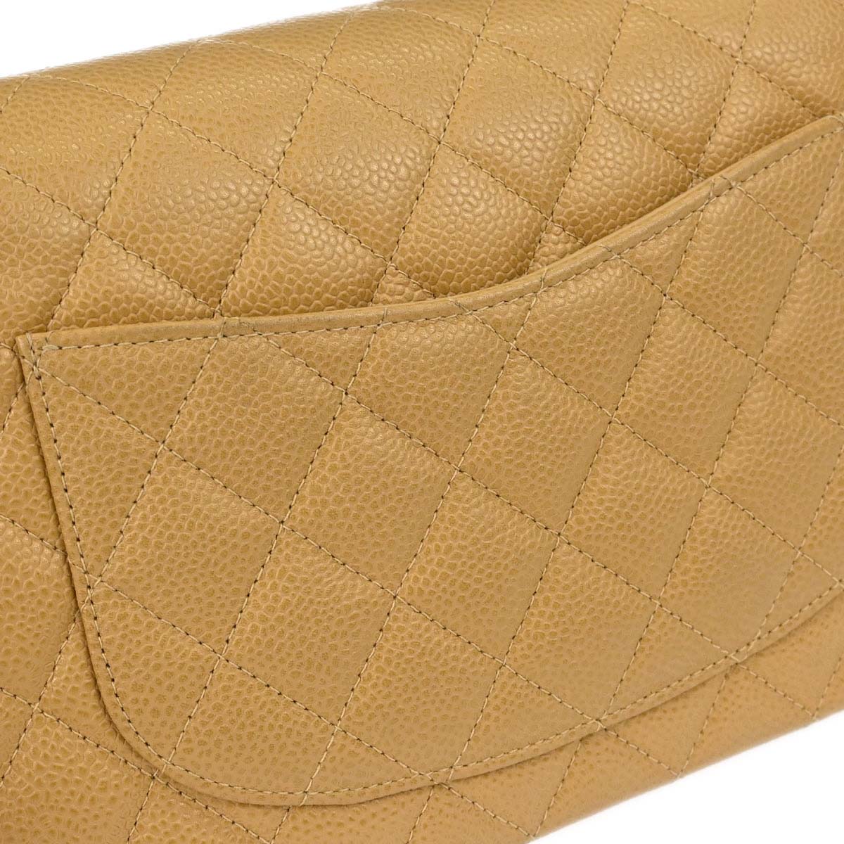 Chanel 2000-2002 Beige Caviar Skin Medium Classic Double Flap Shoulder Bag