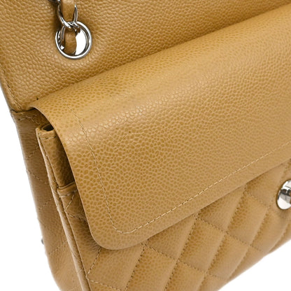 Chanel 2000-2002 Beige Caviar Skin Medium Classic Double Flap Shoulder Bag
