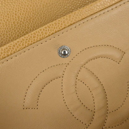Chanel 2000-2002 Beige Caviar Skin Medium Classic Double Flap Shoulder Bag