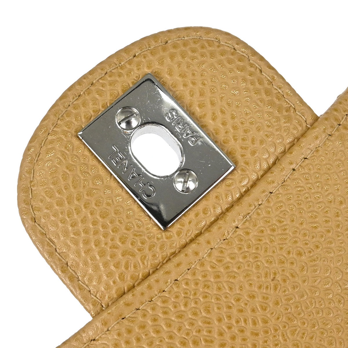 Chanel 2000-2002 Beige Caviar Skin Medium Classic Double Flap Shoulder Bag