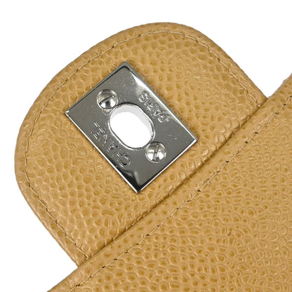 Chanel 2000-2002 Beige Caviar Skin Medium Classic Double Flap Shoulder Bag