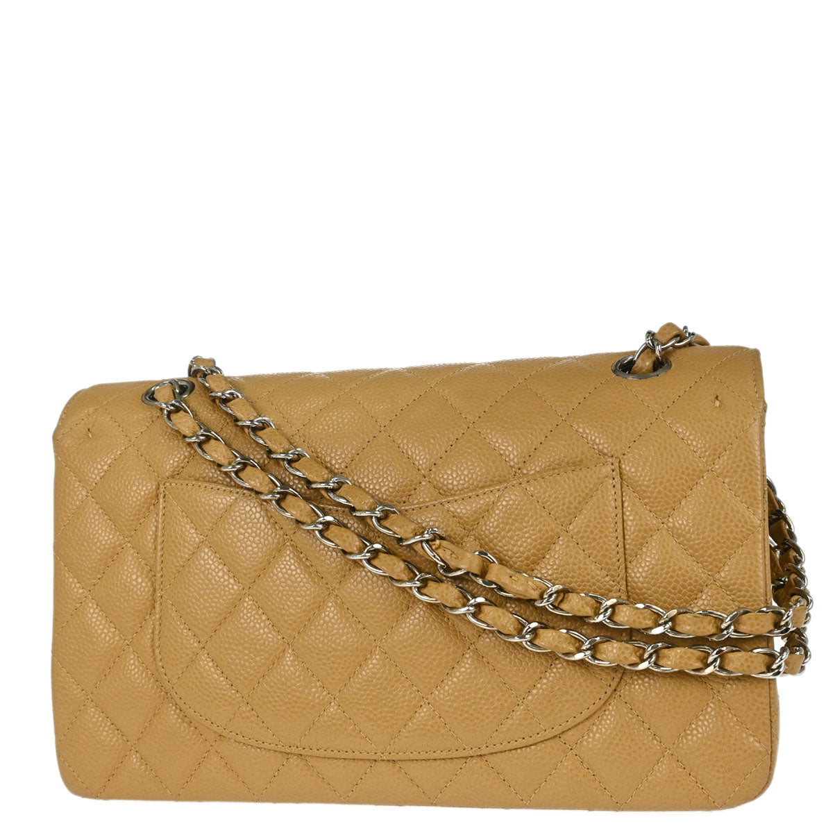 Chanel 2000-2002 Beige Caviar Skin Medium Classic Double Flap Shoulder Bag