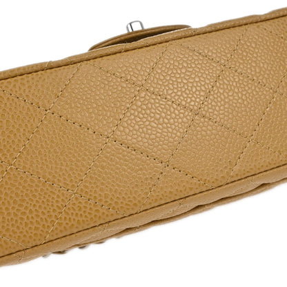 Chanel 2000-2002 Beige Caviar Skin Medium Classic Double Flap Shoulder Bag