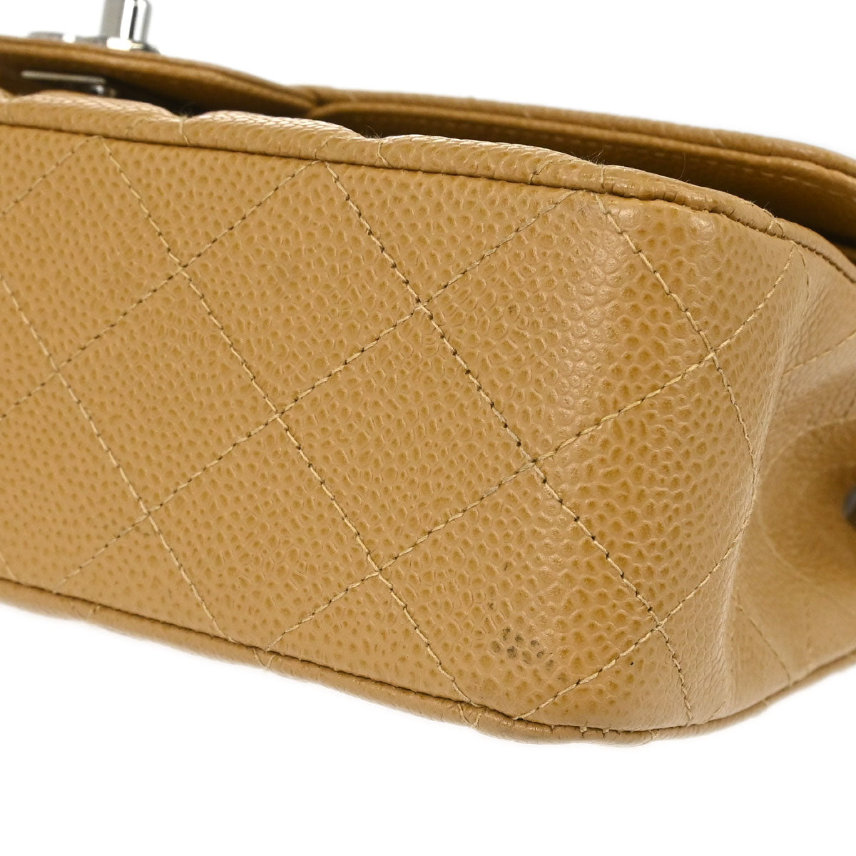 Chanel 2000-2002 Beige Caviar Skin Medium Classic Double Flap Shoulder Bag