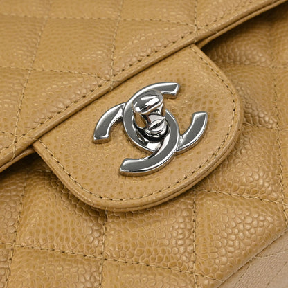 Chanel 2000-2002 Beige Caviar Skin Medium Classic Double Flap Shoulder Bag
