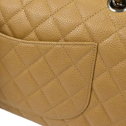 Chanel 2000-2002 Beige Caviar Skin Medium Classic Double Flap Shoulder Bag