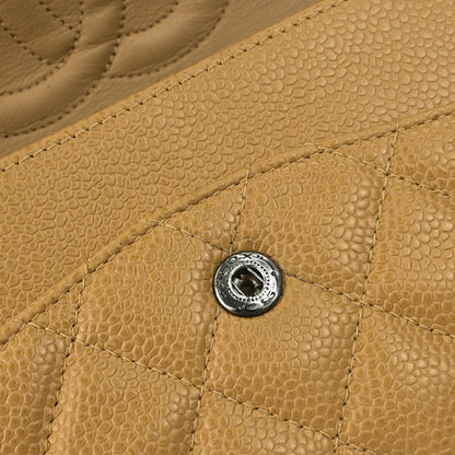 Chanel 2000-2002 Beige Caviar Skin Medium Classic Double Flap Shoulder Bag