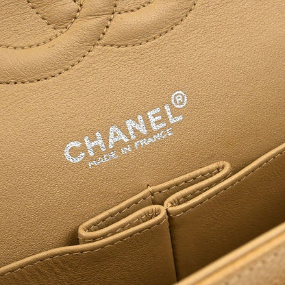 Chanel 2000-2002 Beige Caviar Skin Medium Classic Double Flap Shoulder Bag