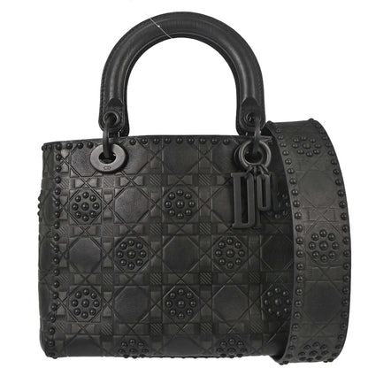 Christian Dior 2018 Black Calfskin Medium Lady Dior Cannage 2way Shoulder Handbag
