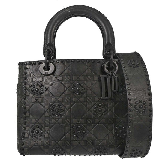 Christian Dior 2018 Black Calfskin Medium Lady Dior Cannage 2way Shoulder Handbag