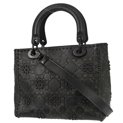 Christian Dior 2018 Black Calfskin Medium Lady Dior Cannage 2way Shoulder Handbag