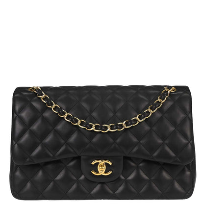 Chanel 2012-2013 Black Lambskin Jumbo Classic Double Flap Shoulder Bag