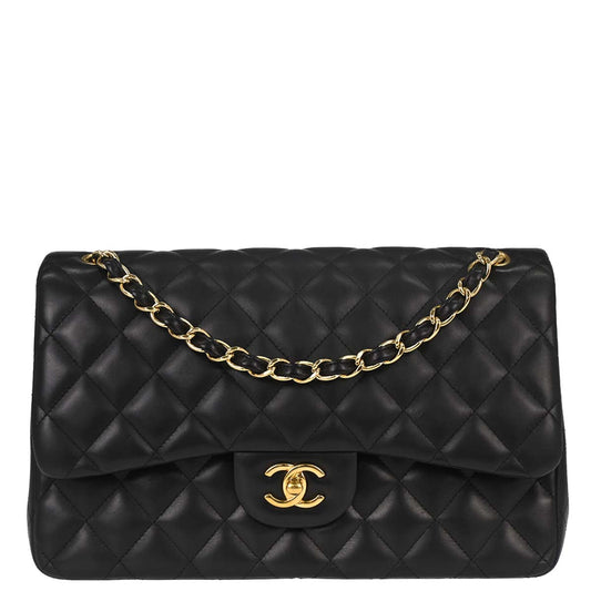 Chanel 2012-2013 Black Lambskin Jumbo Classic Double Flap Shoulder Bag