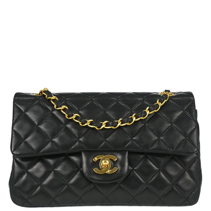 Chanel 1989-1991 Black Lambskin Small Classic Double Flap Shoulder Bag