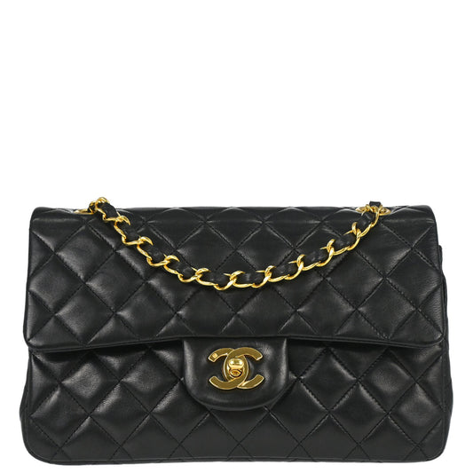 Chanel 1989-1991 Black Lambskin Small Classic Double Flap Shoulder Bag